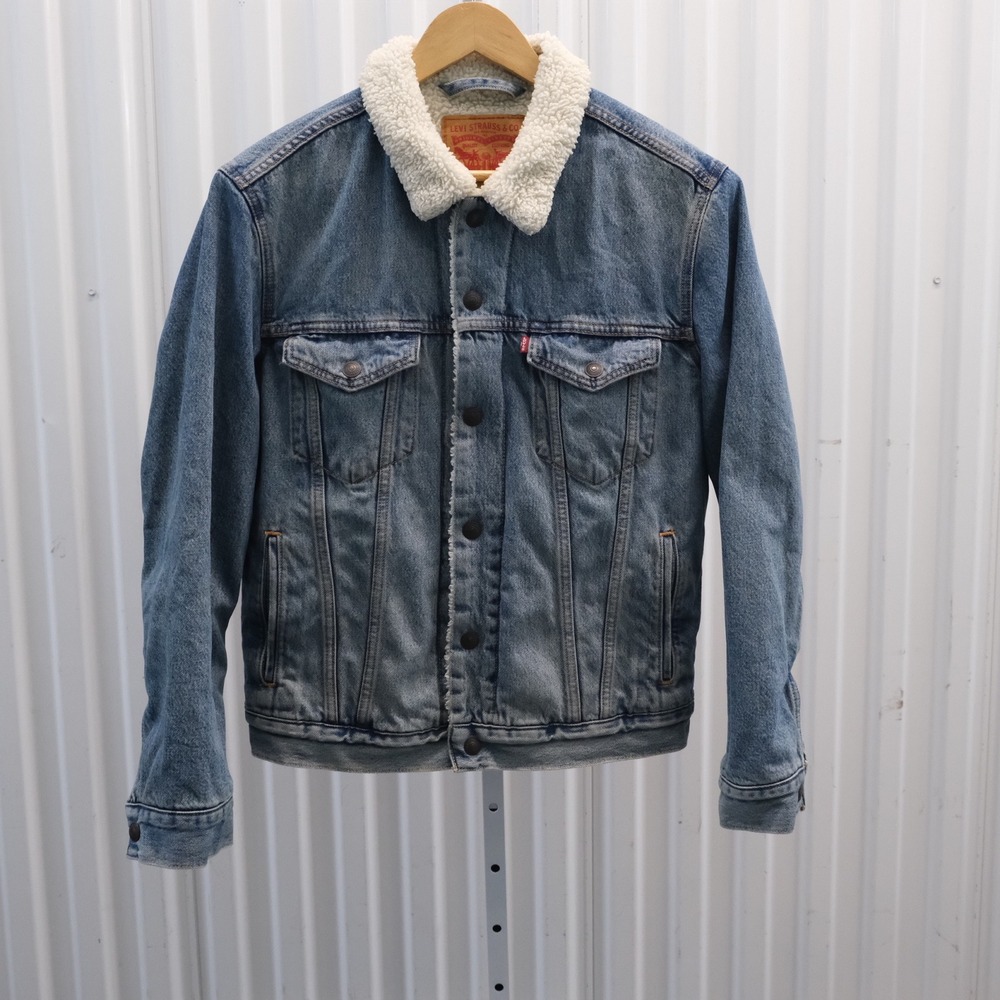 Levi's Denim Trucker Jacket Mens Size Size Small‎ Blue Sherpa Collar Lined